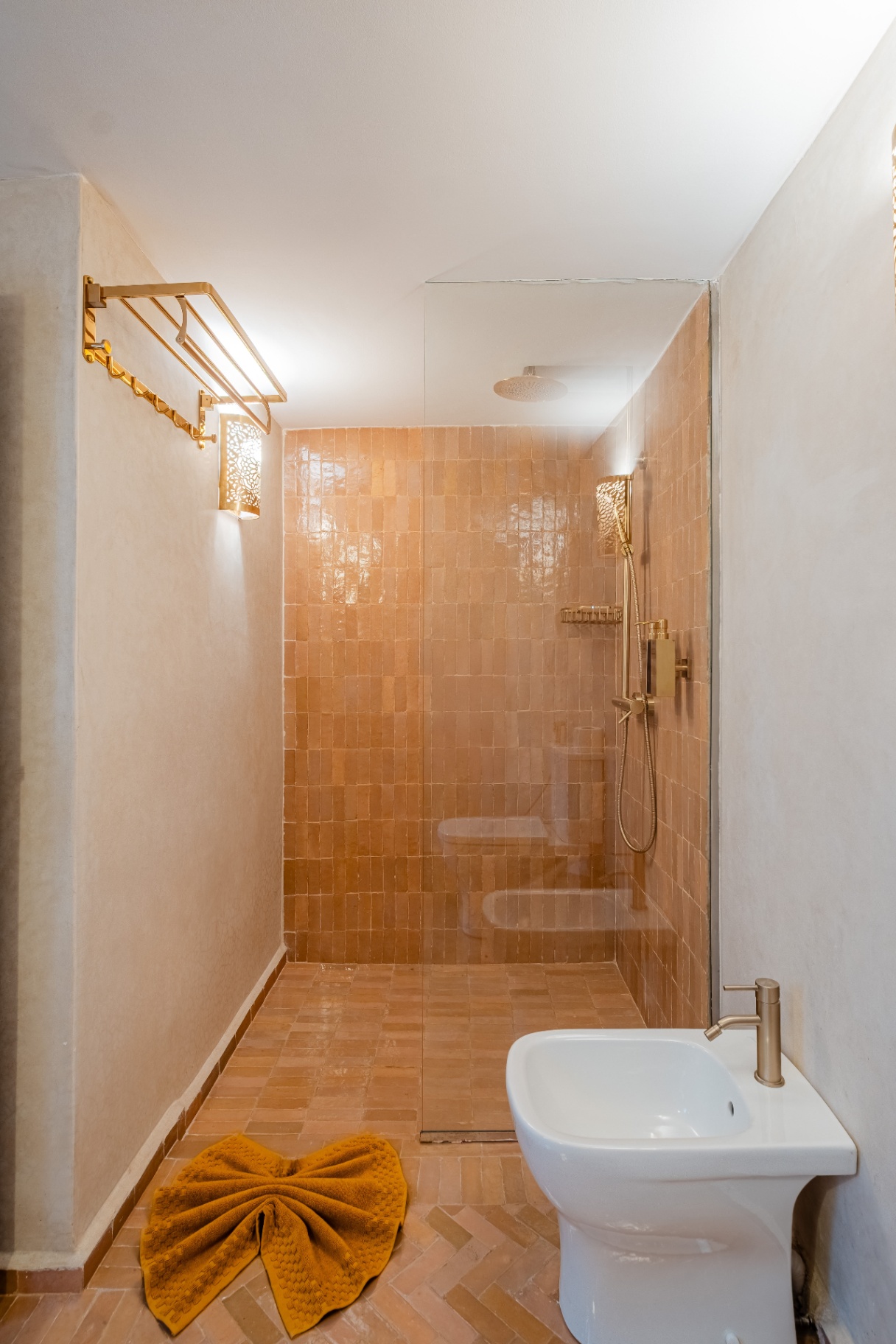 Douche en zellige couleur terre cuite